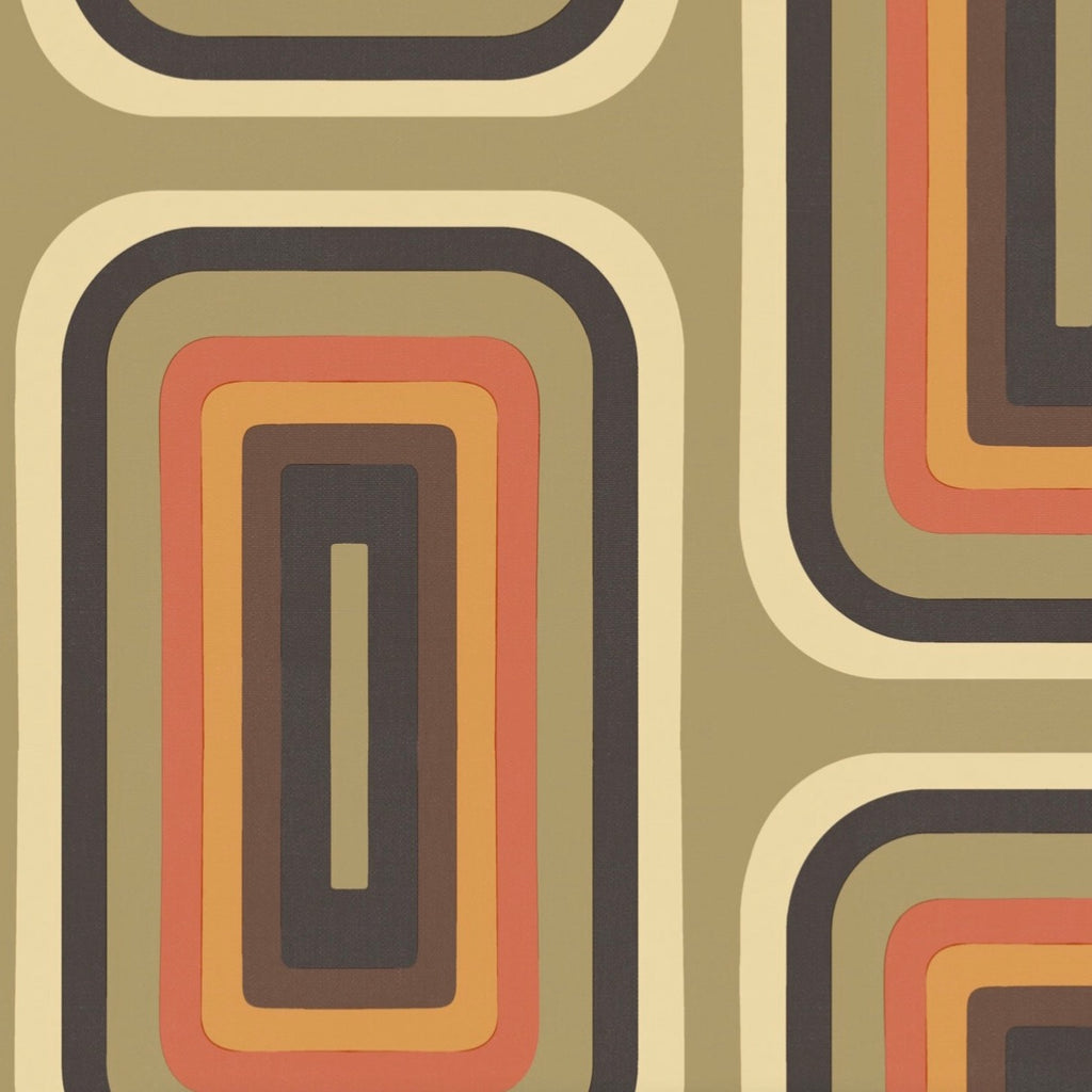 Retro Oblong Geometric wallpaper - Taupe + Brown