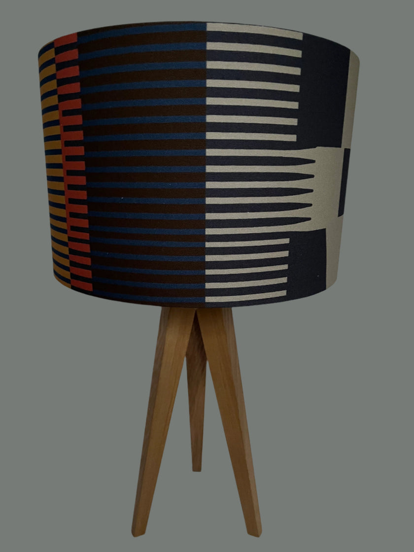 Combed stripe Lampshade - Navy + Ochre - 23 h x 35 d cm