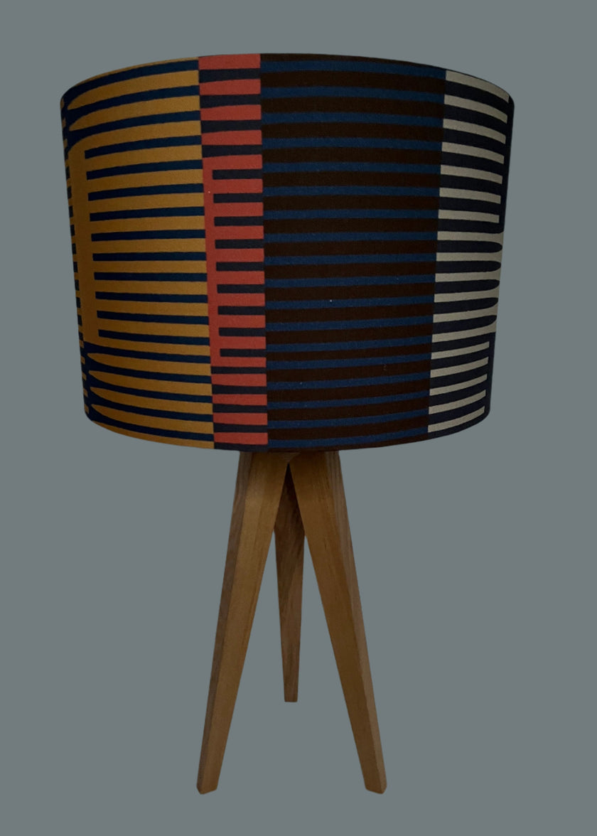 Combed stripe Lampshade - Navy + Ochre - 23 h x 35 d cm