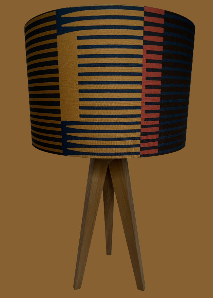 Combed stripe Lampshade - Navy + Ochre - 23 h x 35 d cm