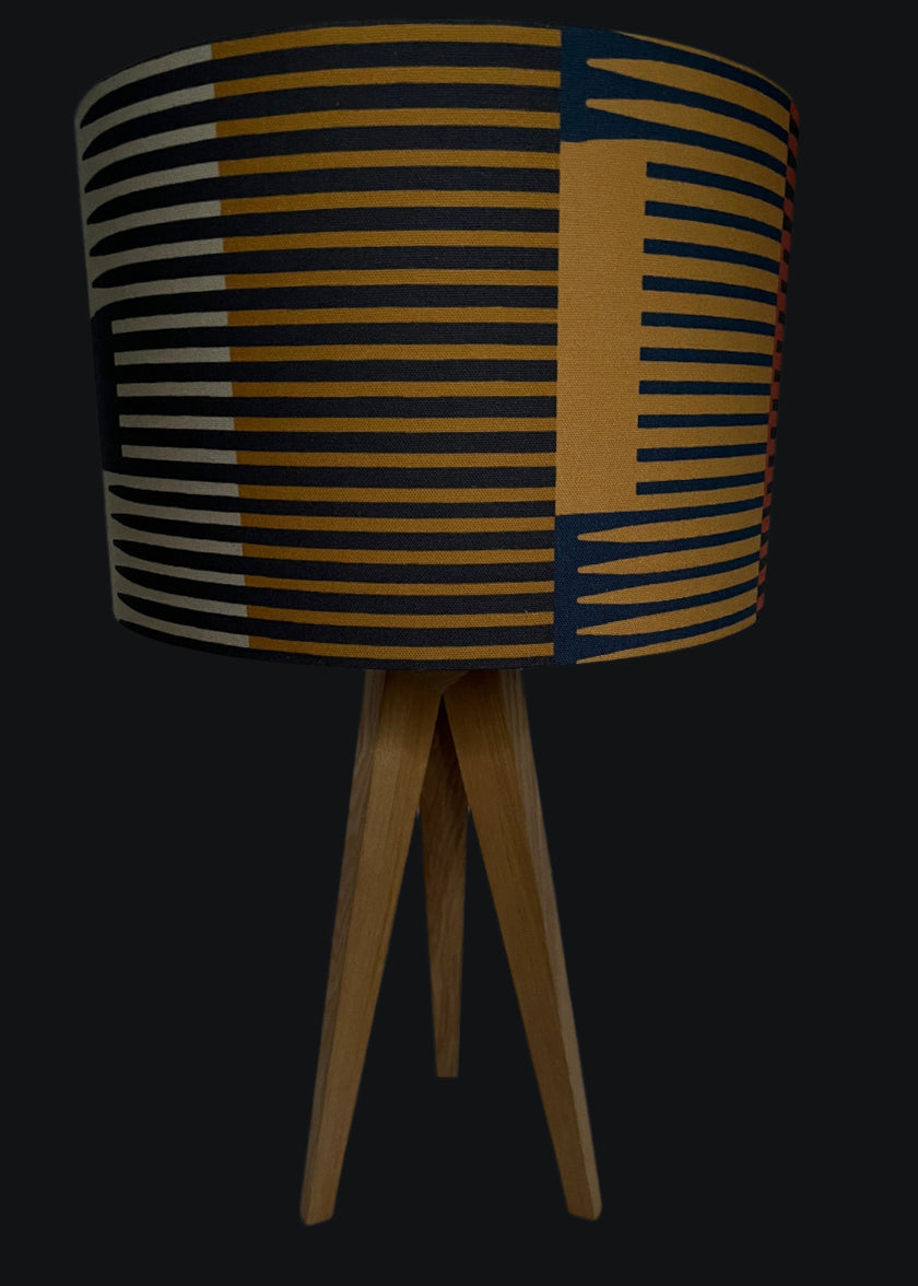 Combed stripe Lampshade - Navy + Ochre - 23 h x 35 d cm