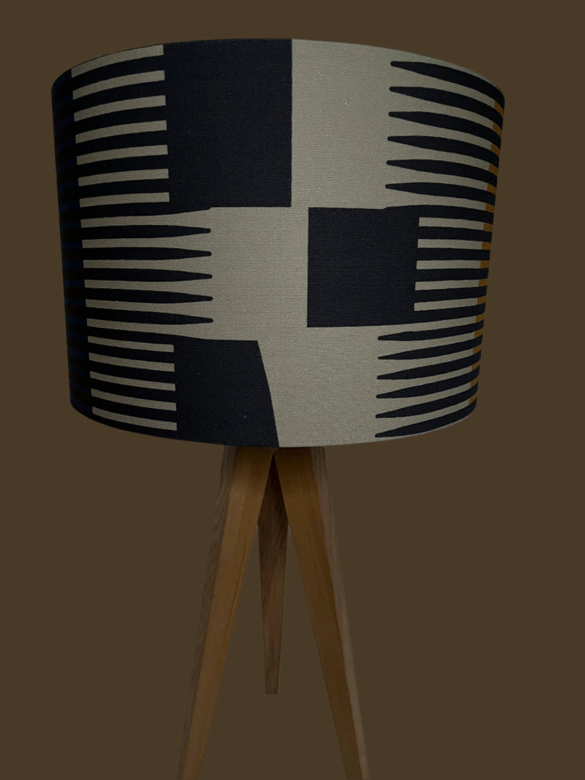 Combed stripe Lampshade - Navy + Ochre - 23 h x 35 d cm