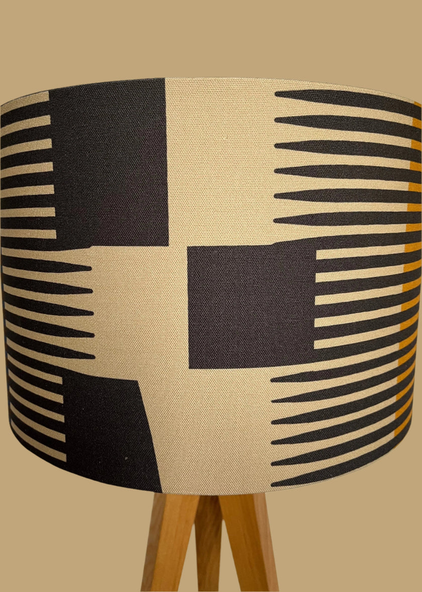 Combed stripe Lampshade - Navy + Ochre - 23 h x 35 d cm