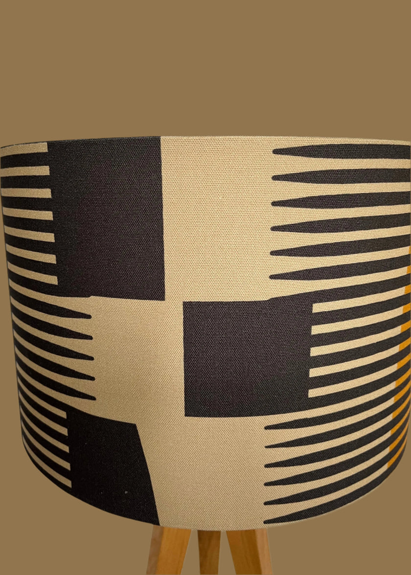 Combed stripe Lampshade - Navy + Ochre - 23 h x 35 d cm