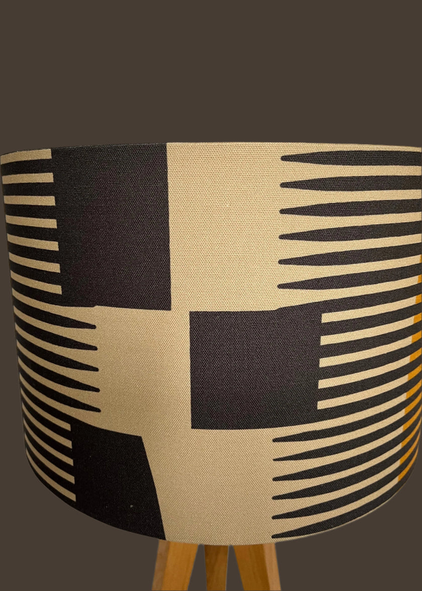 Combed stripe Lampshade - Navy + Ochre - 23 h x 35 d cm