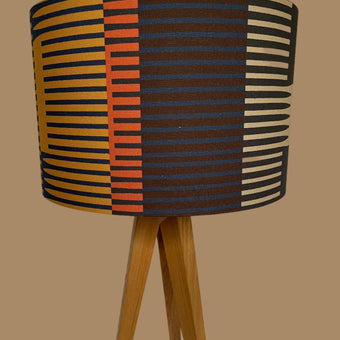 Combed stripe Lampshade - Navy + Ochre - 23 h x 35 d cm