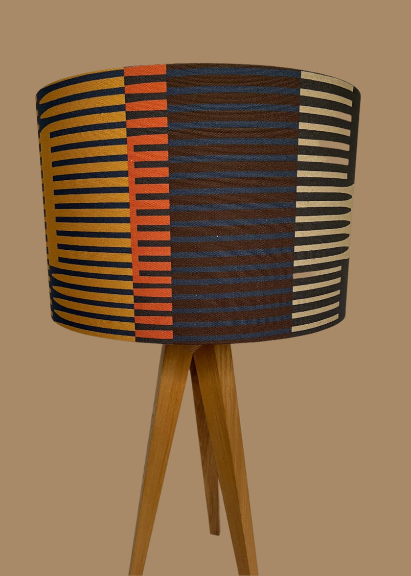 Combed stripe Lampshade - Navy + Ochre - 23 h x 35 d cm