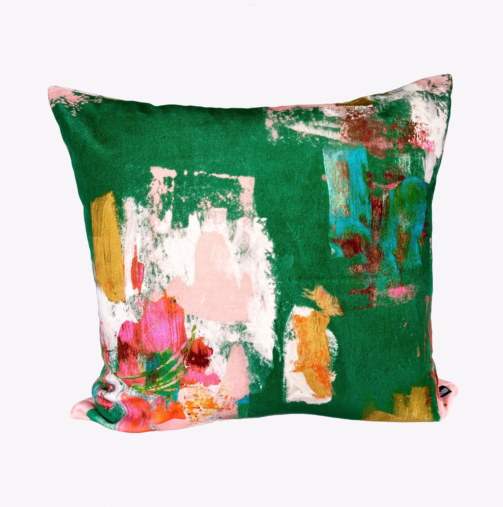 Abstract painterly Velvet Cushion - Bright green