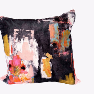 Abstract painterly Velvet Cushion - Black