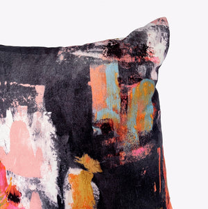 Abstract painterly Velvet Cushion - Black