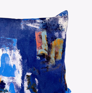 Abstract painterly Velvet Cushion - Cobalt