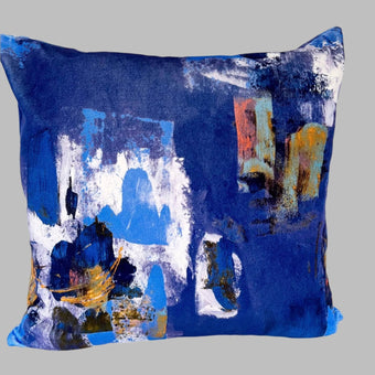 Abstract painterly Velvet Cushion - Lapis