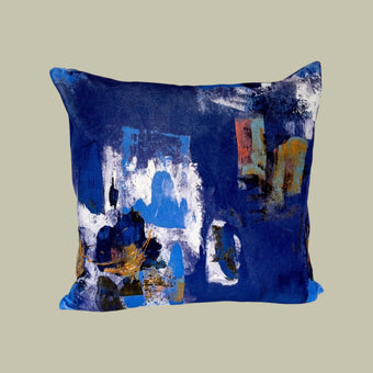 Abstract painterly Velvet Cushion - Lapis