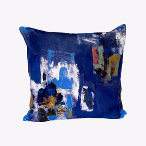 Abstract painterly Velvet Cushion - Cobalt
