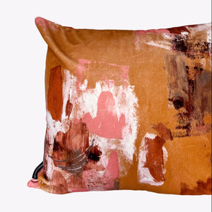 Abstract painterly Velvet Cushion - Camel