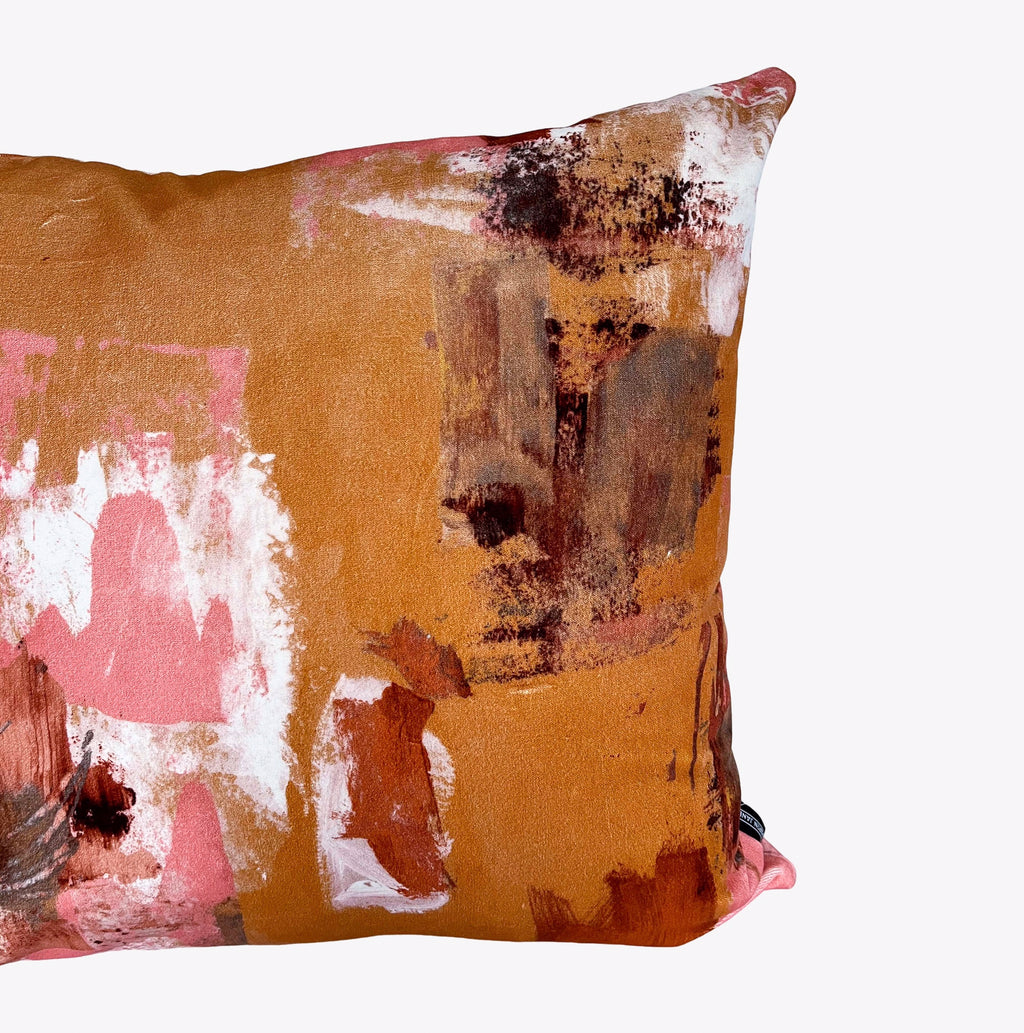 Abstract painterly Velvet Cushion - Camel