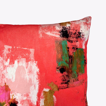 Abstract painterly Velvet Cushion - Bright coral