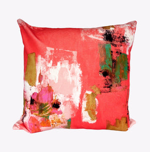 Abstract painterly Velvet Cushion - Bright coral