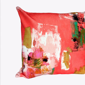 Abstract painterly Velvet Cushion - Bright coral