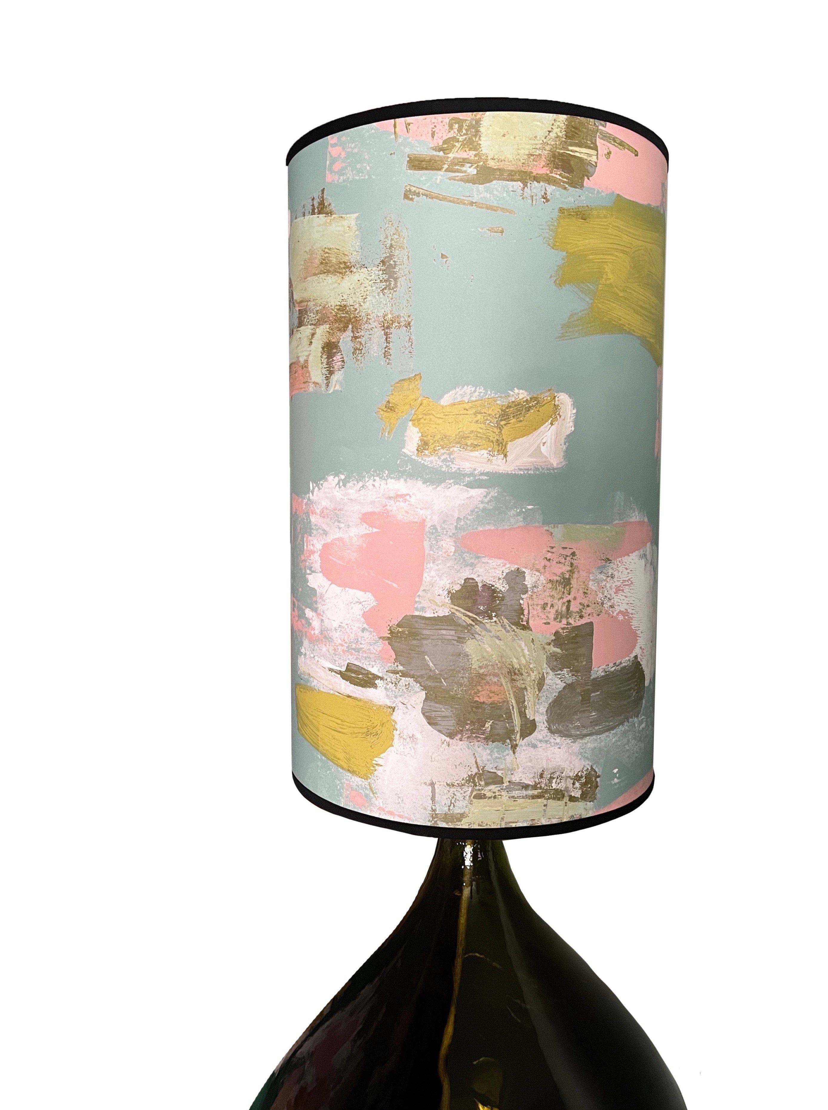Large Painterly Abstract Lampshade - duck egg