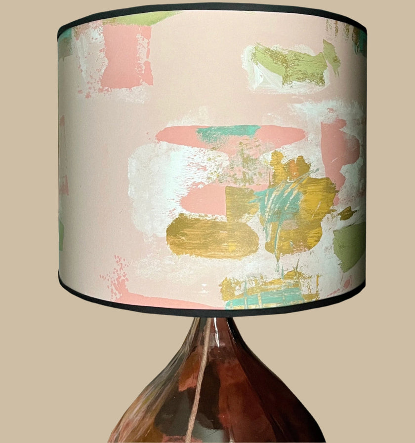 Large Painterly Abstract Lamp shade -  pale pink