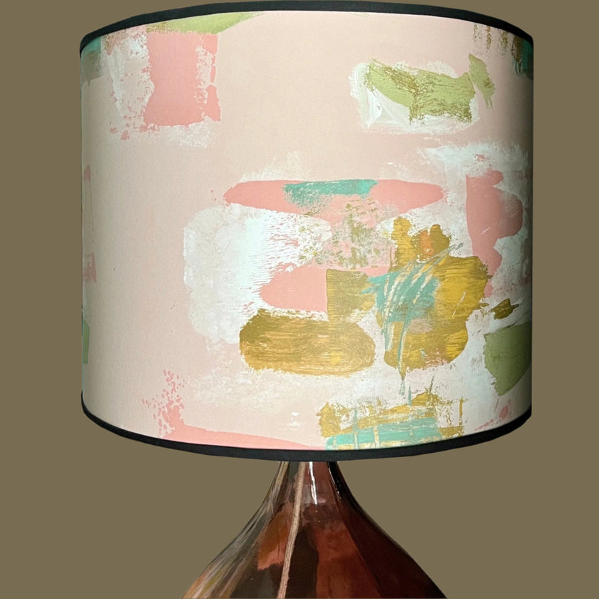 Large Painterly Abstract Lamp shade -  pale pink