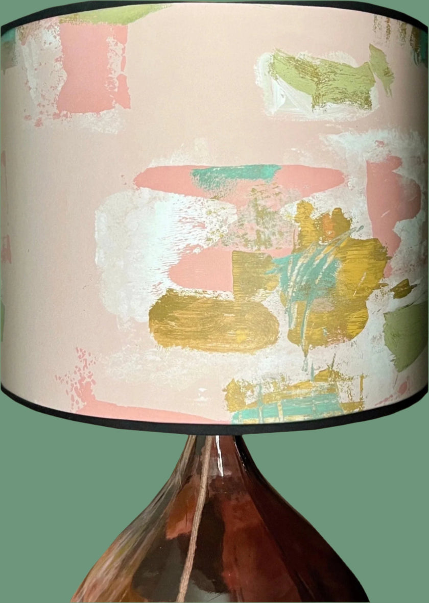 Large Painterly Abstract Lamp shade -  pale pink