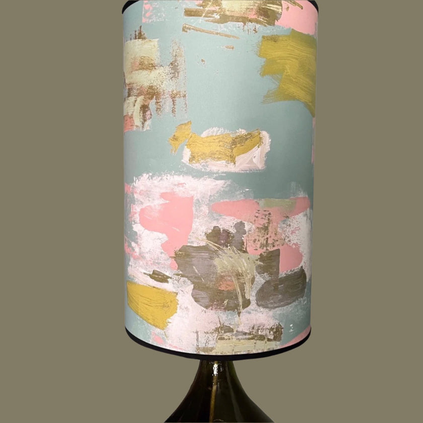 Tall Painterly Abstract Lampshade - duck egg