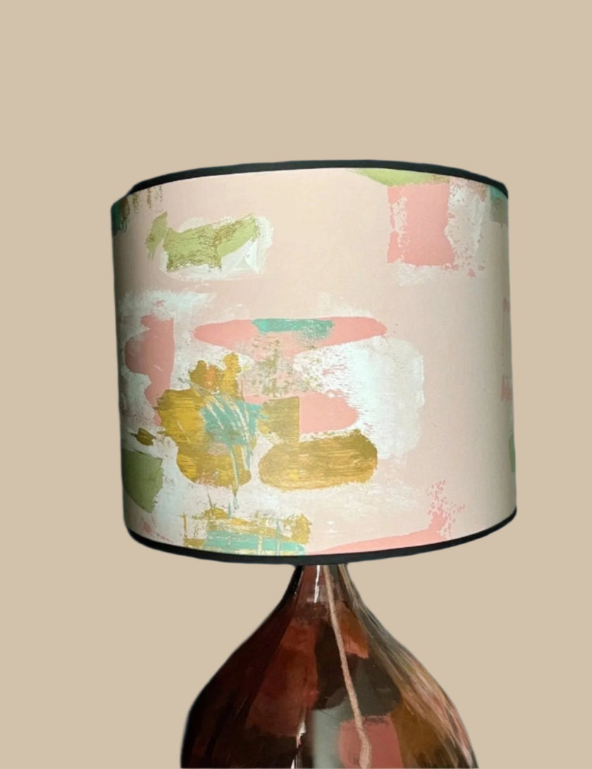 Large Painterly Abstract Lamp shade -  pale pink