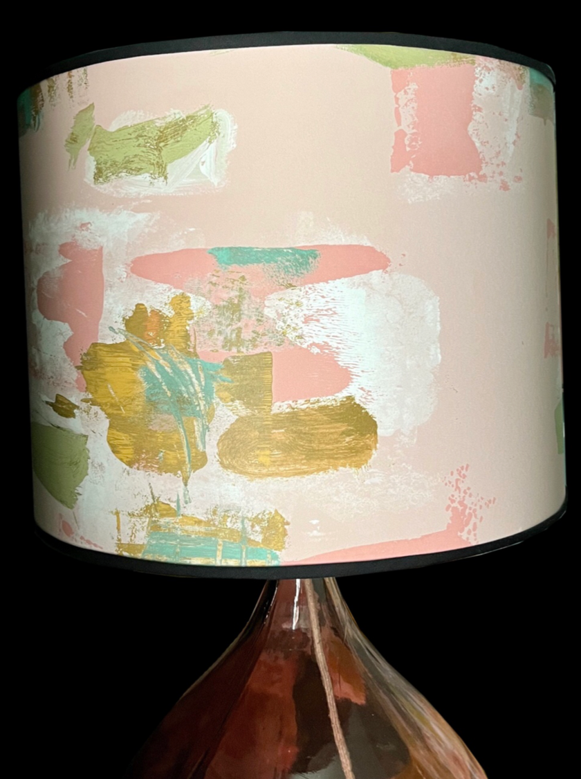 Large Painterly Abstract Lamp shade -  pale pink