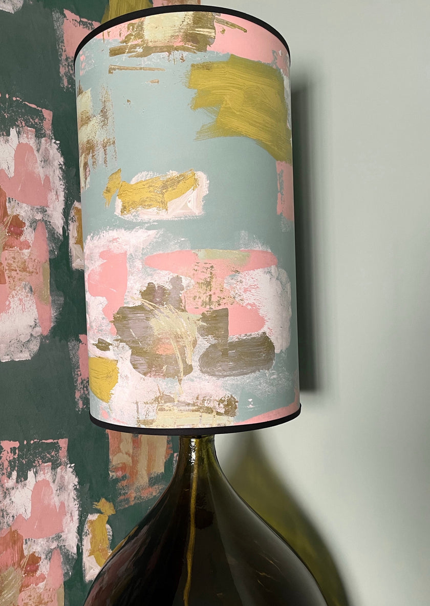 Tall Painterly Abstract Lampshade - duck egg