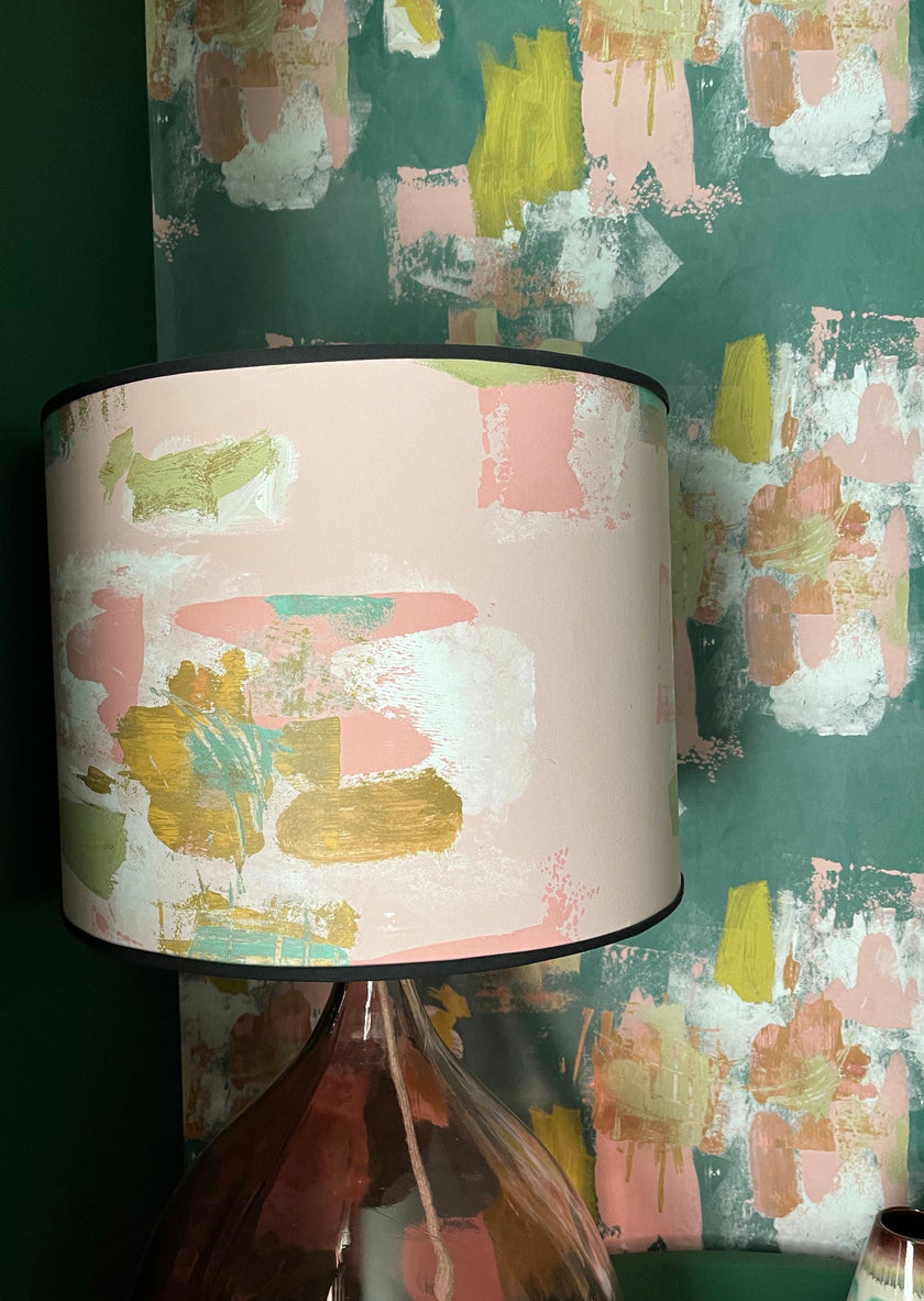 Large Painterly Abstract Lamp shade -  pale pink