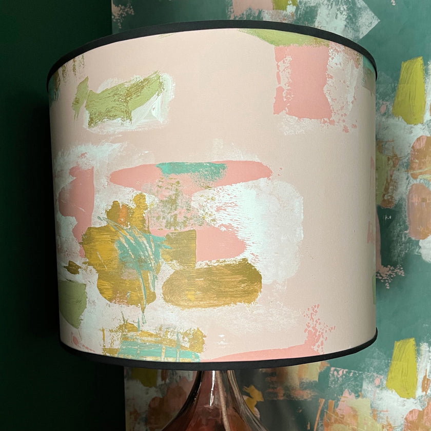 Large Painterly Abstract Lamp shade -  pale pink