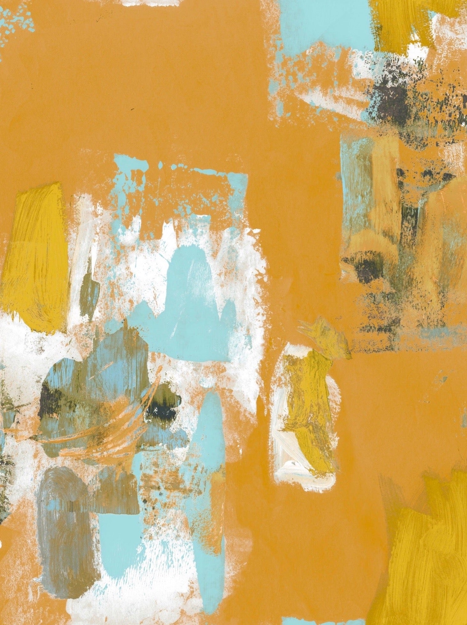 Abstract Painterly Print - Bright mustard + blue