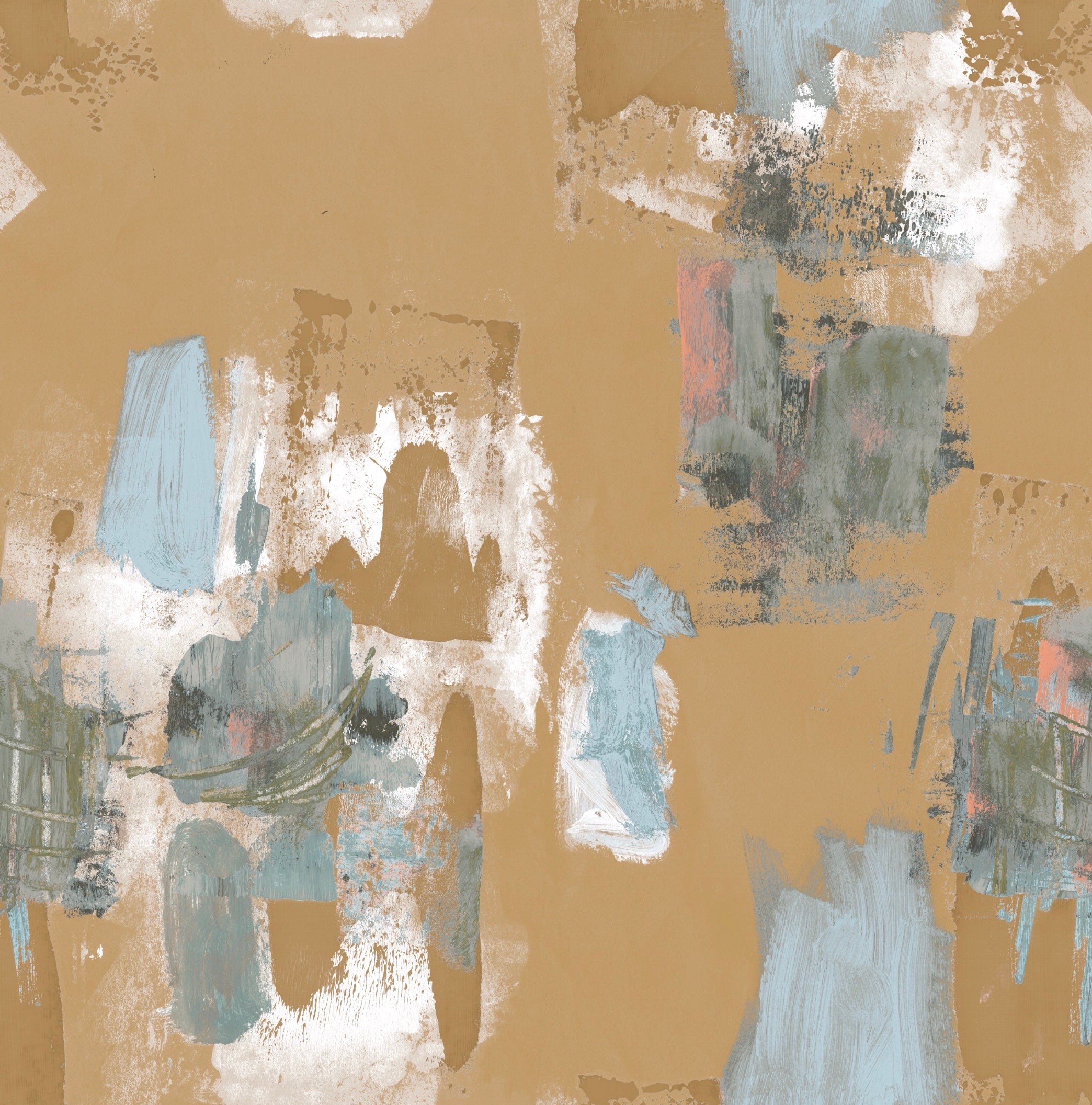 Abstract Painterly Wallpaper- Sand + blue