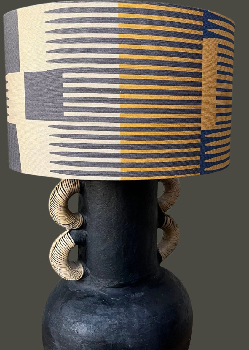 Combed stripe Lampshade - Navy + Ochre