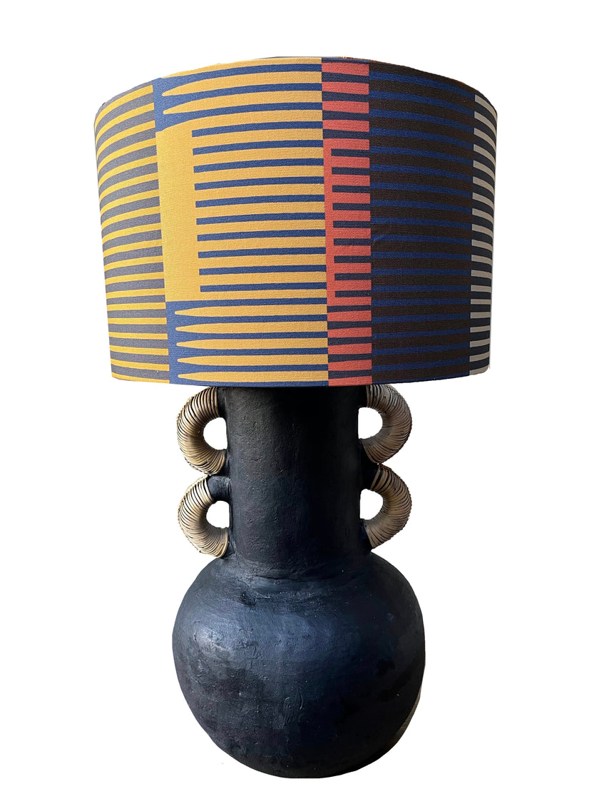 Combed stripe Lampshade - Navy + Ochre
