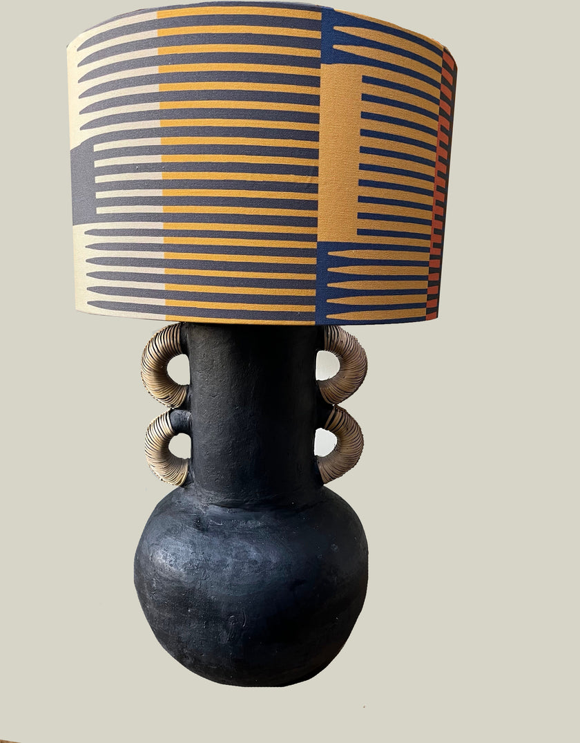 Combed stripe Lampshade - Navy + Ochre