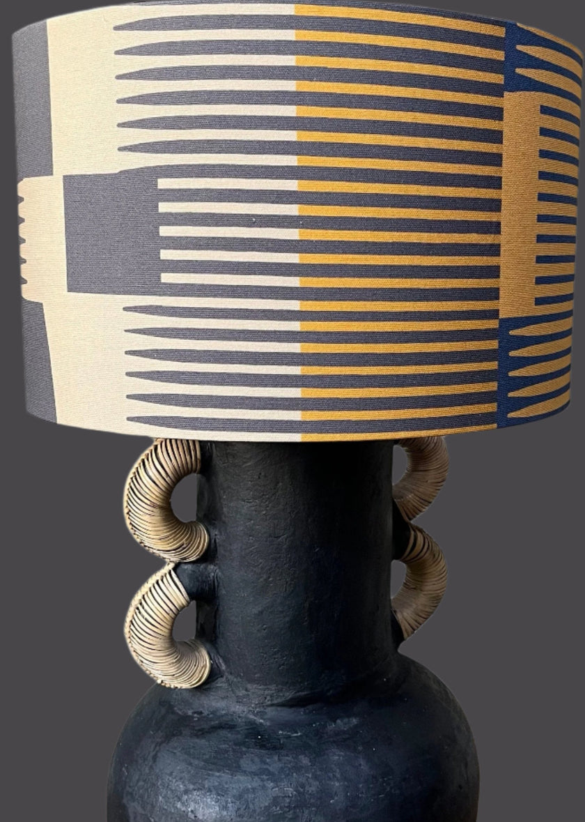 Combed stripe Lampshade - Navy + Ochre