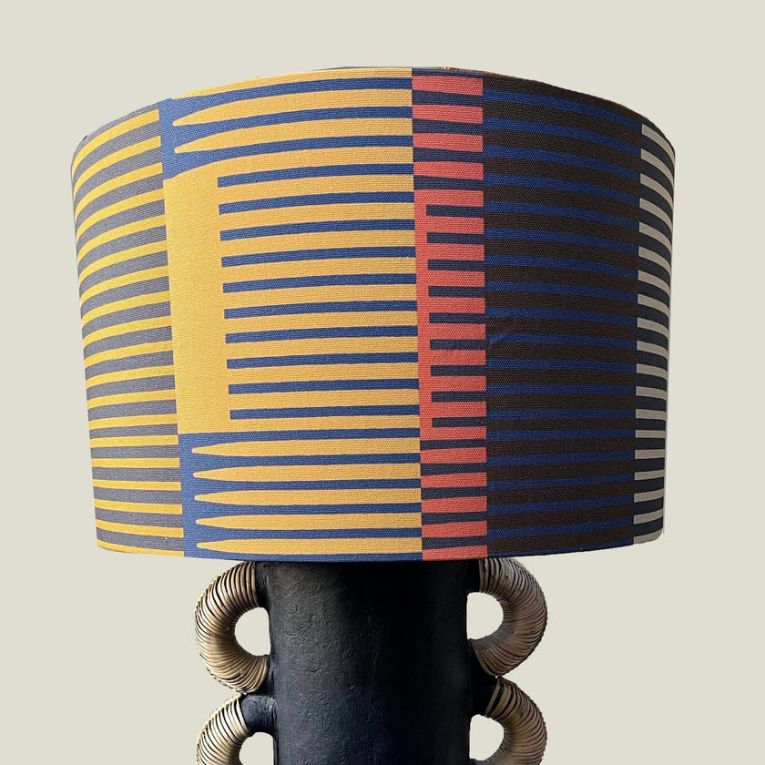 Combed stripe Lampshade - Navy + Ochre
