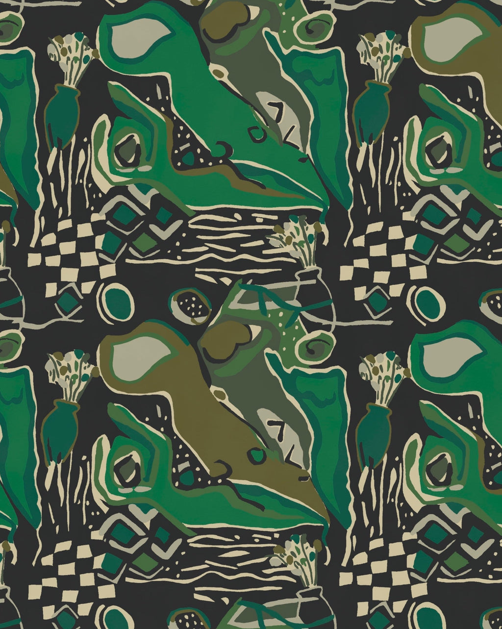 Figurines Wallpaper - Olive + Kelly green