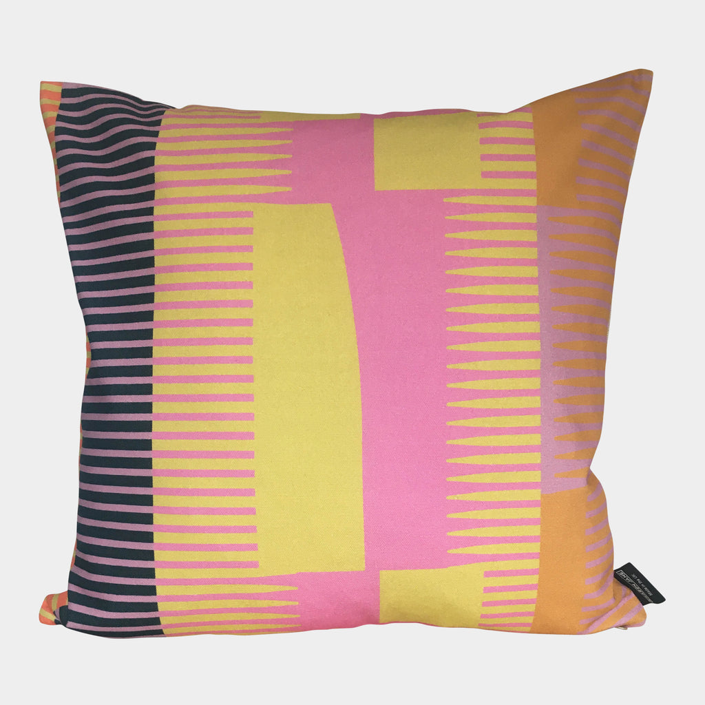Square Combed Stripe Cushion - Yellow, Pink + Black