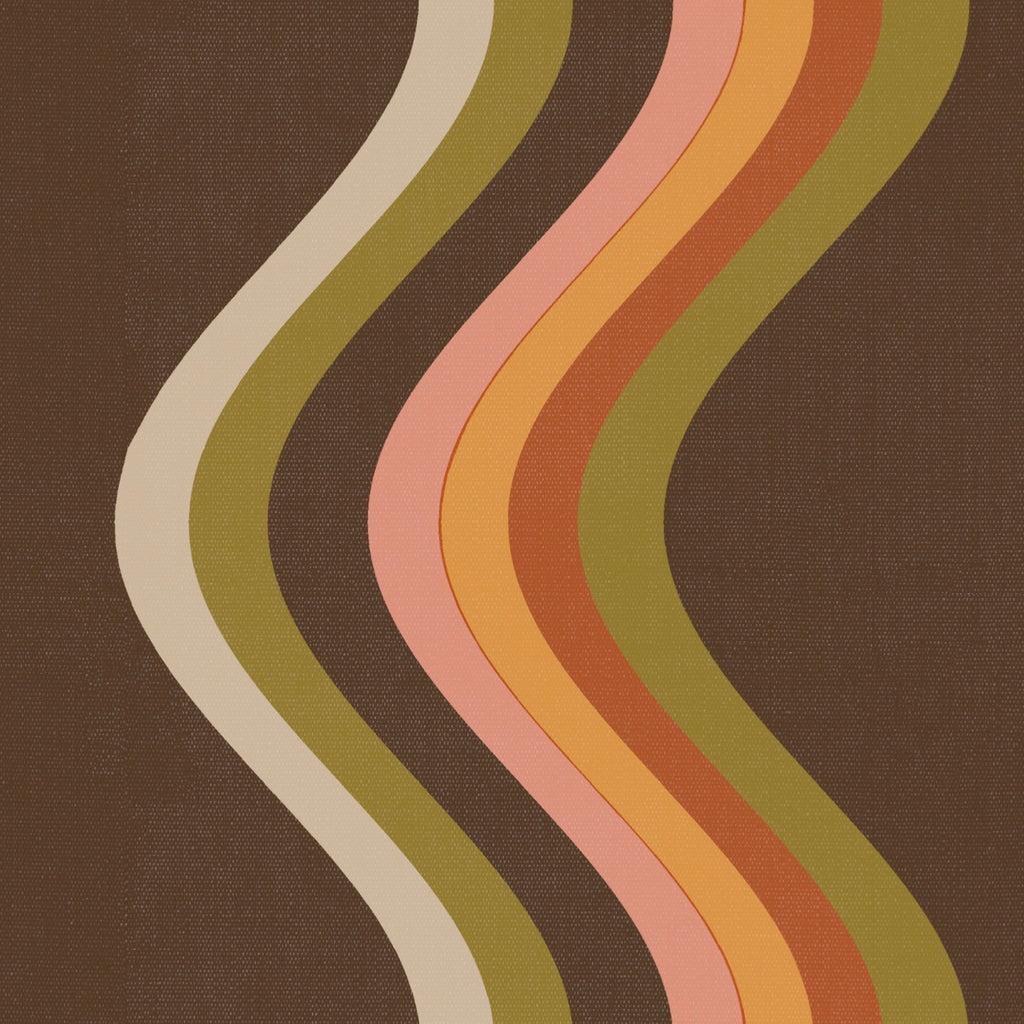 Broad Curvy Retro Stripe wallpaper - Chocolate