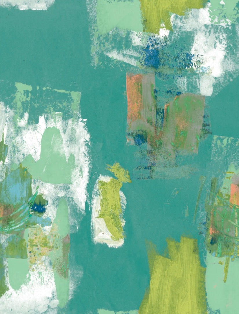 Abstract Painterly Wallpaper- Bluish Green
