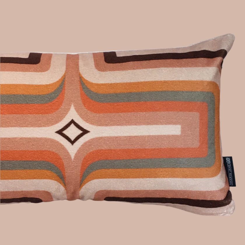 Retro Geometric Velvet Cushion - Mink