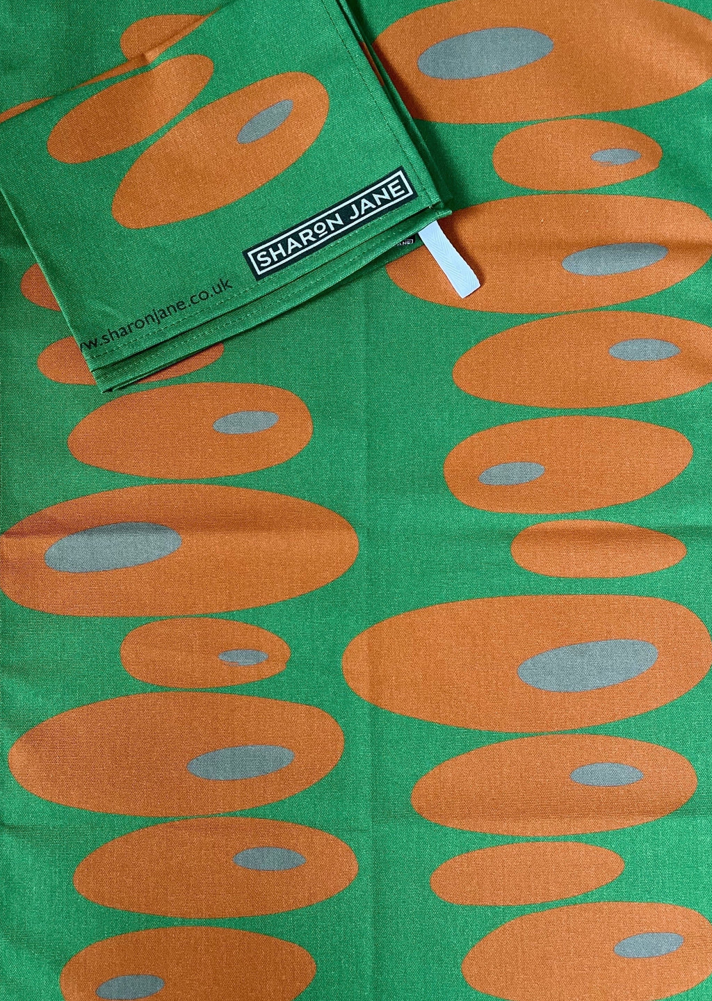 Pebbles Tea Towel - Bright Green + Orange