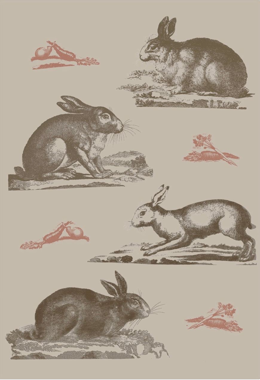 Rabbits Wallpaper - Beige