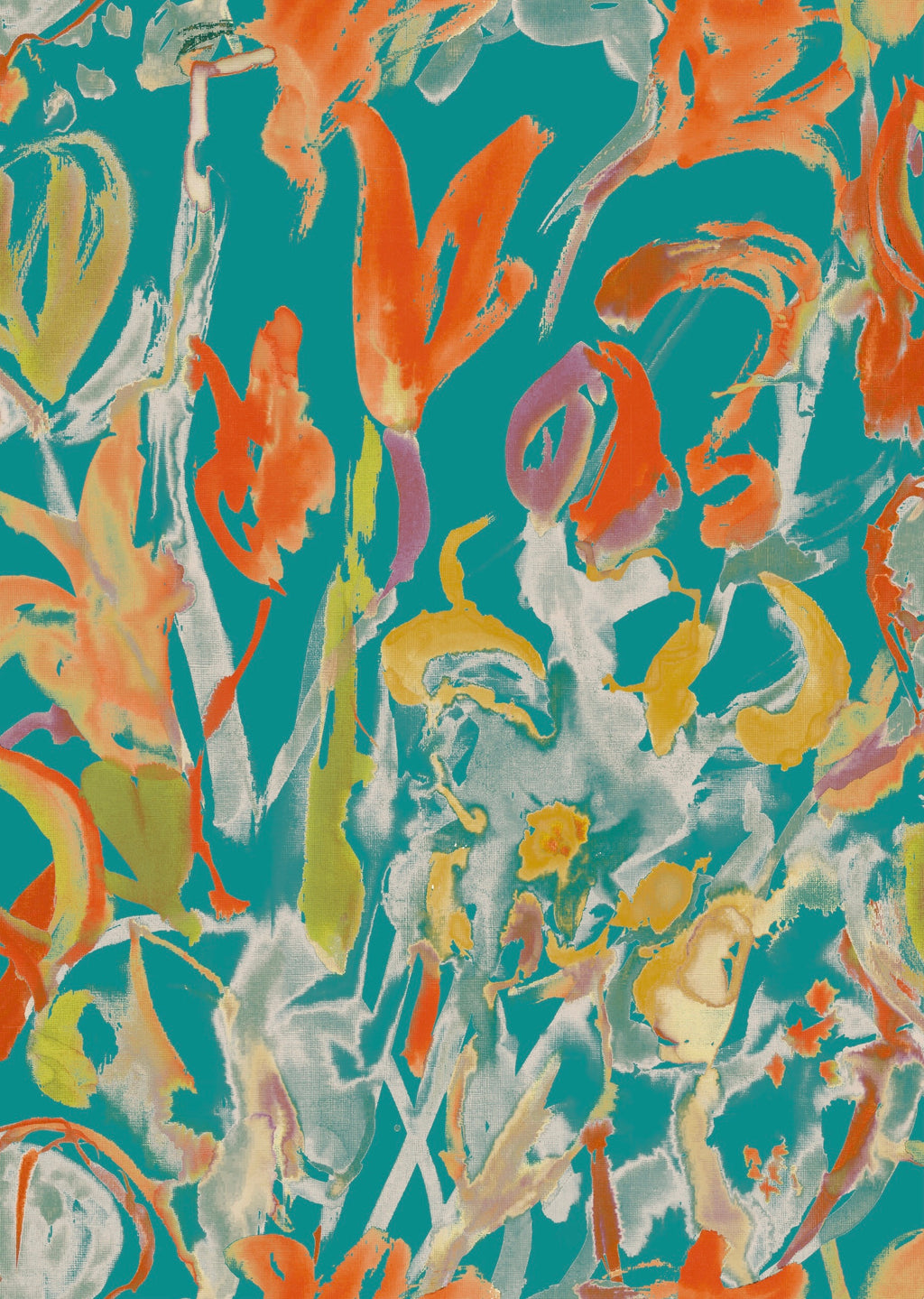 Abstract Watercolour Floral Wallpaper - Turquoise