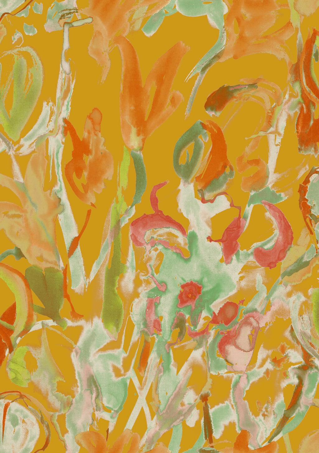 Abstract Watercolour Floral Wallpaper - Marigold