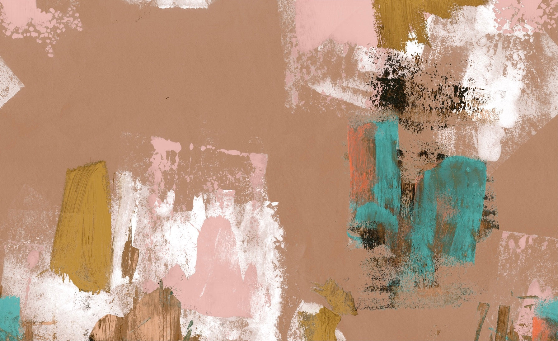 Abstract Painterly Wallpaper - Clay & Turquoise